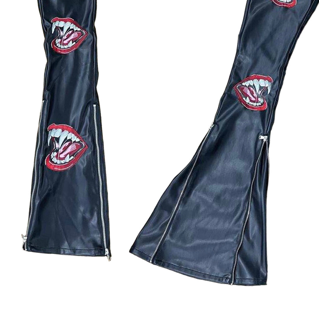 Evil Good Leather Stacked/Flare Vamp Trousers