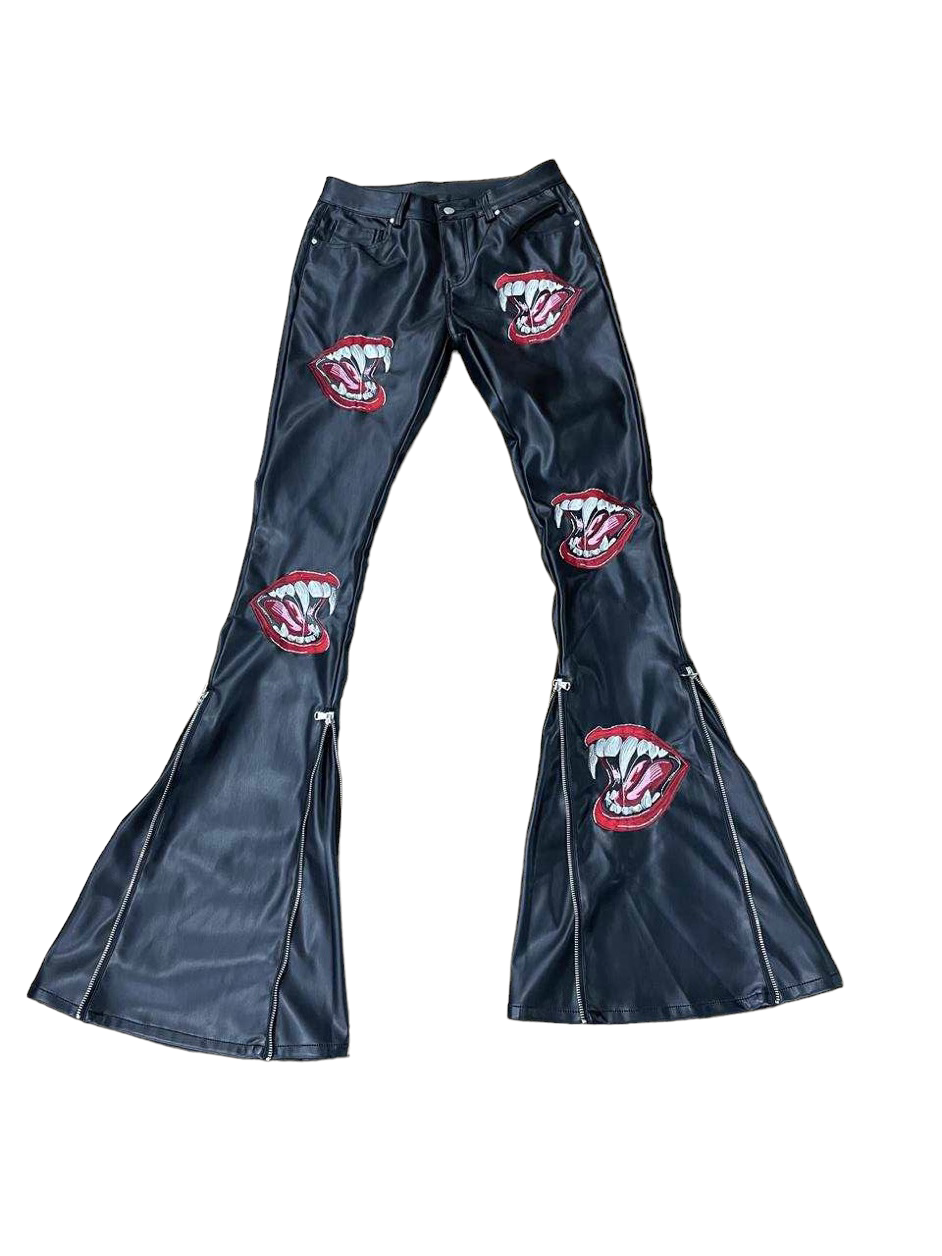 Evil Good Leather Stacked/Flare Vamp Trousers