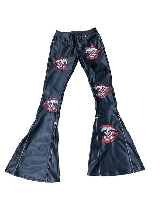 Evil Good Leather Stacked/Flare Vamp Trousers