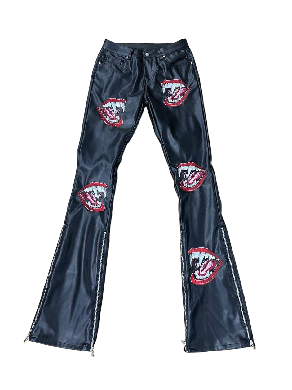 Evil Good Leather Stacked/Flare Vamp Trousers